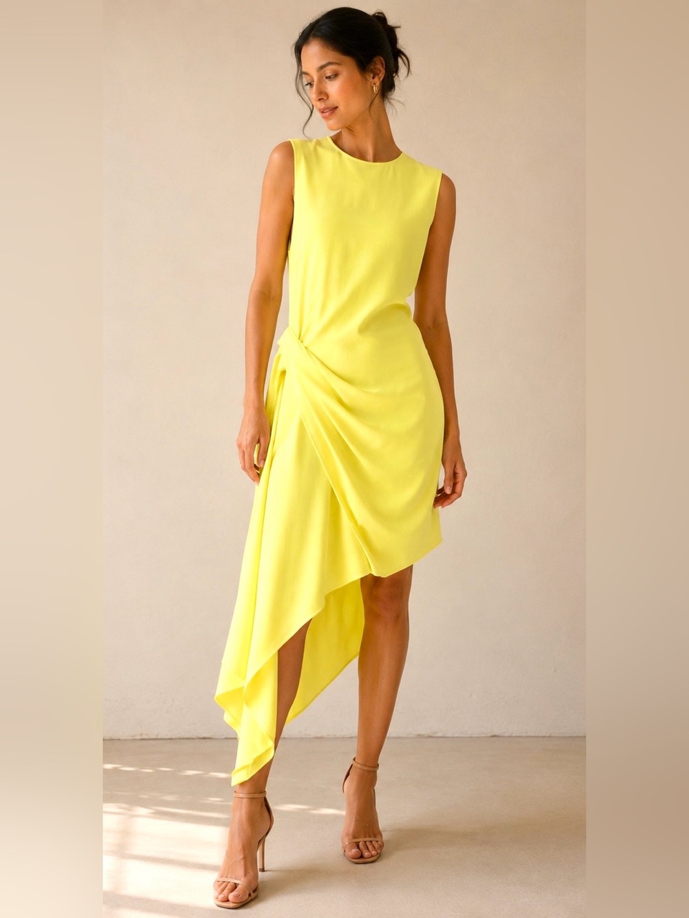 NWOT Other Stories Savoir Butter Yellow Asymmetric Draped Cocktail Dress US10